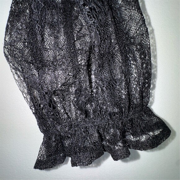 Banana Republic Blouse Womens M Petite Black Sheer Floral Lace High Neck Goth - Picture 7 of 12